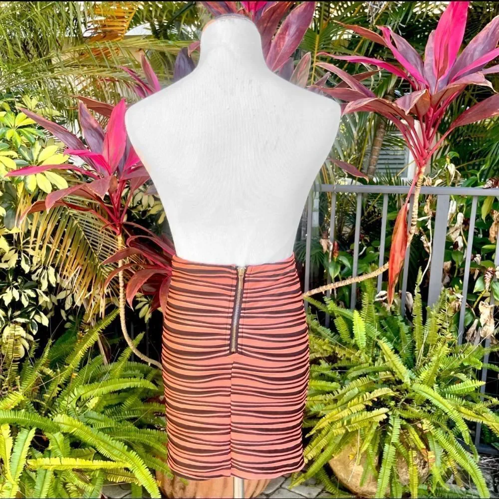 Bebe Runched Stripe Bodycon Skirt